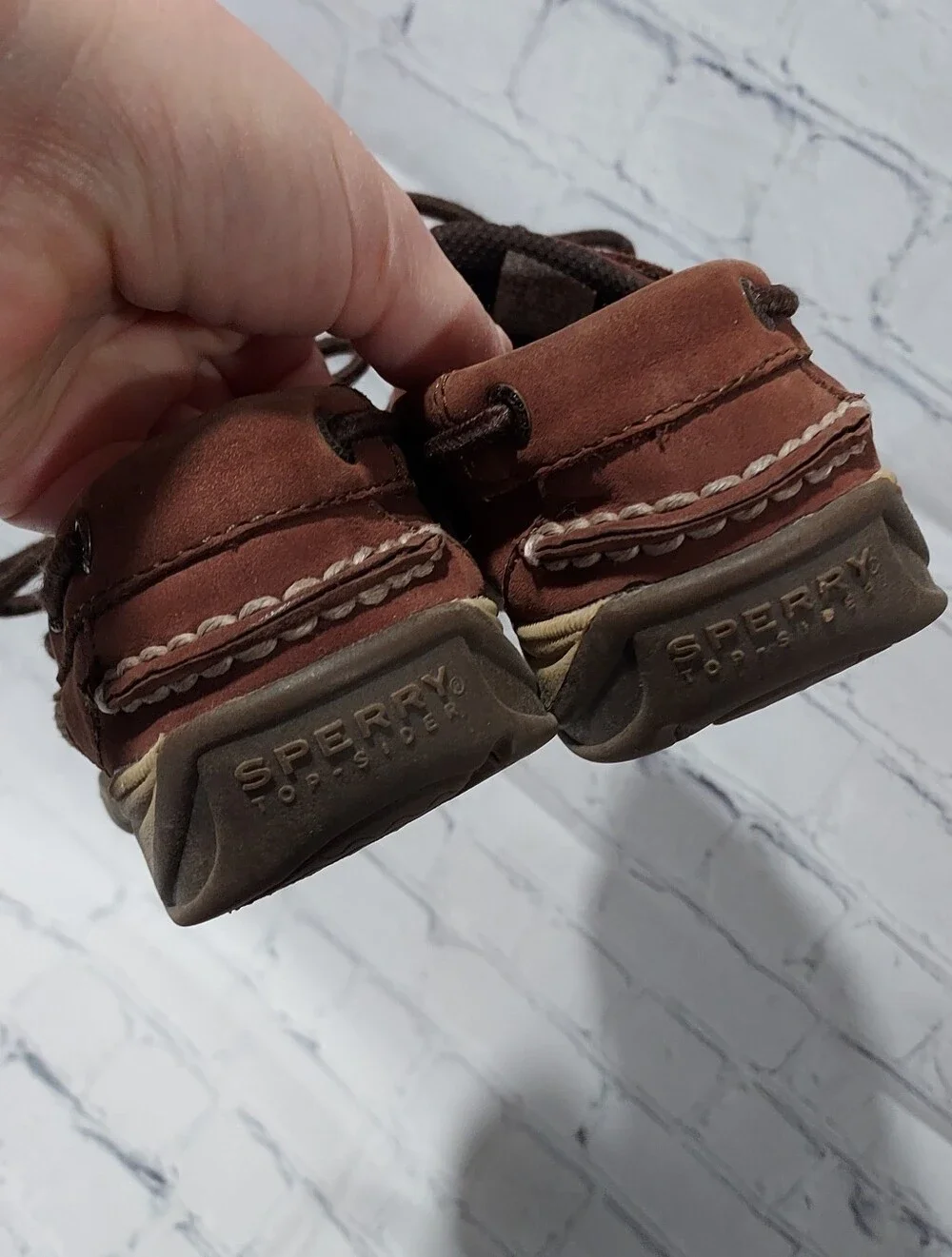 Sperry dark brown boat shoes slip on boys size 1